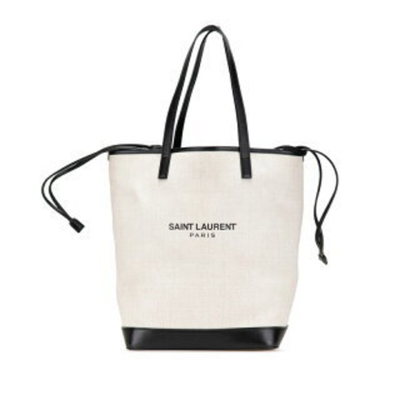 Saint Laurent Teddy Tote Bag White Black Leather - Picture 1 of 8